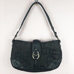 Vintage Etienne Aigner Handbag Black with Logo Leather Fabric Zipper